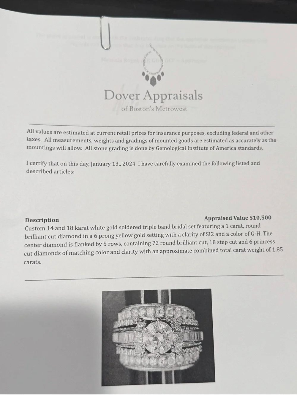 Diamond Bridal Set 14kt & 18kt appraised at $10,500